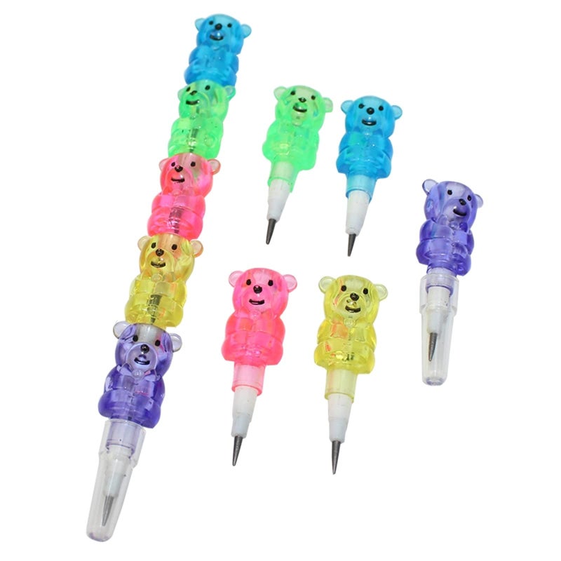 Odowalker 32pcs Stackable Pencils Plastic Bear Pencils 5 in 1 Stacking Colored Pencils with Turtle Erasers and DIY Blank Bag For Birthday Party Supplies Goodie Bag Filler School - Image 2